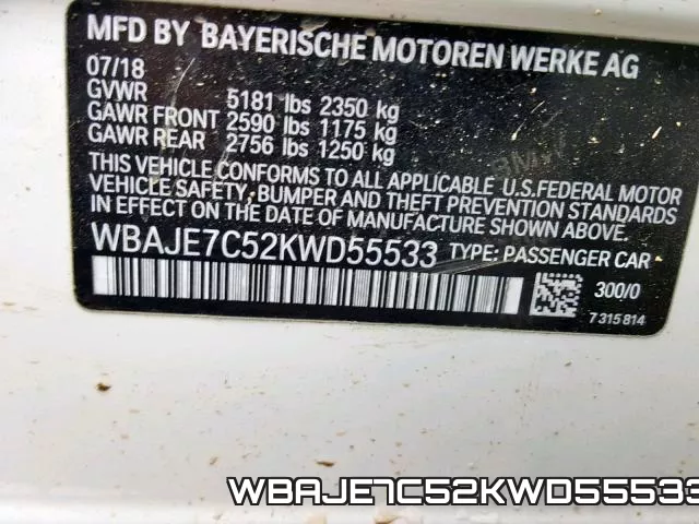 WBAJE7C52KWD55533 фото 2