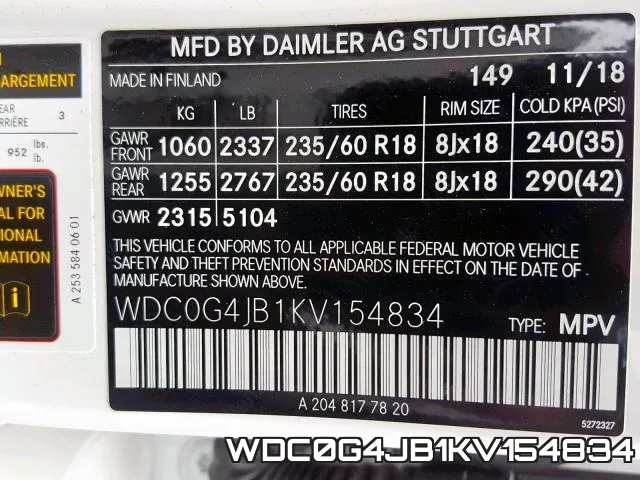 WDC0G4JB1KV154834 фото 2