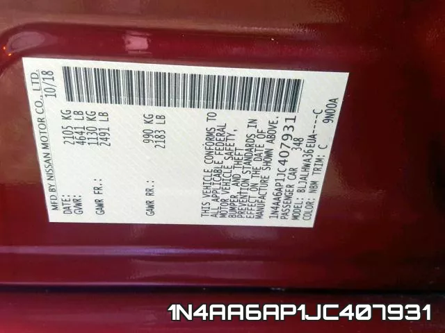 1N4AA6AP1JC407931 фото 2