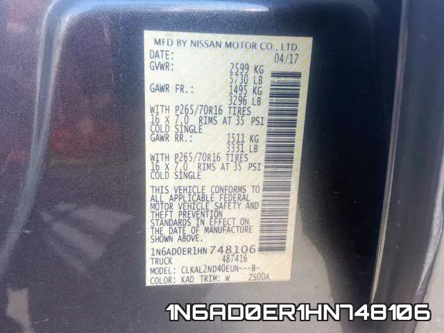 1N6AD0ER1HN748106 фото 2