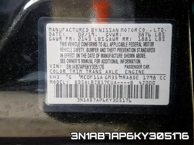 3N1AB7AP6KY305176 фото 2