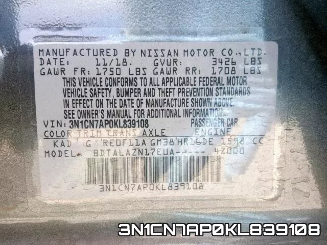 3N1CN7AP0KL839108 фото 2
