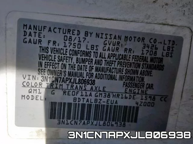 3N1CN7APXJL806938 фото 2