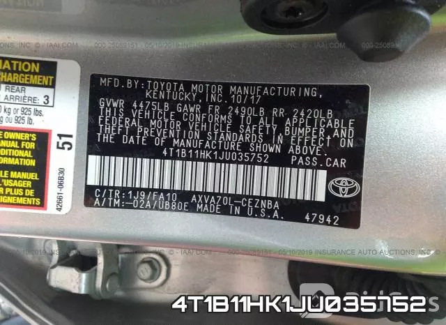 4T1B11HK1JU035752 фото 10