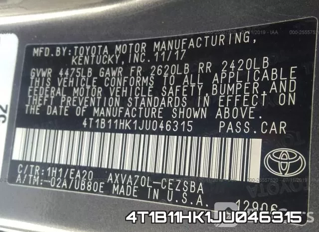4T1B11HK1JU046315 фото 10
