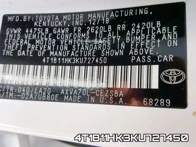 4T1B11HK3KU727450 фото 2