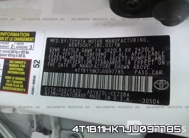 4T1B11HK7JU097785 фото 10