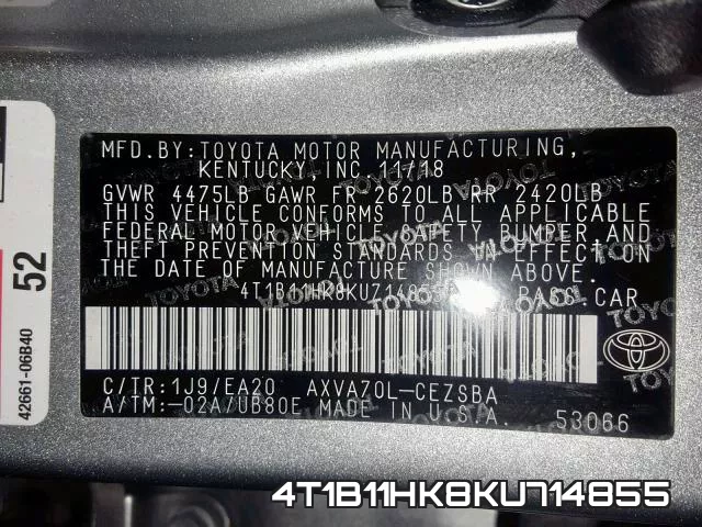 4T1B11HK8KU714855 фото 2