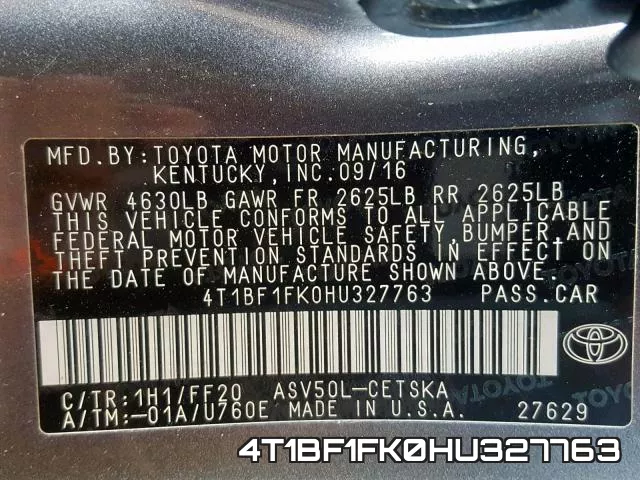 4T1BF1FK0HU327763 фото 2