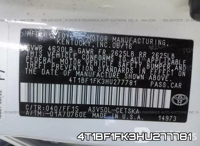 4T1BF1FK3HU277781 фото 9
