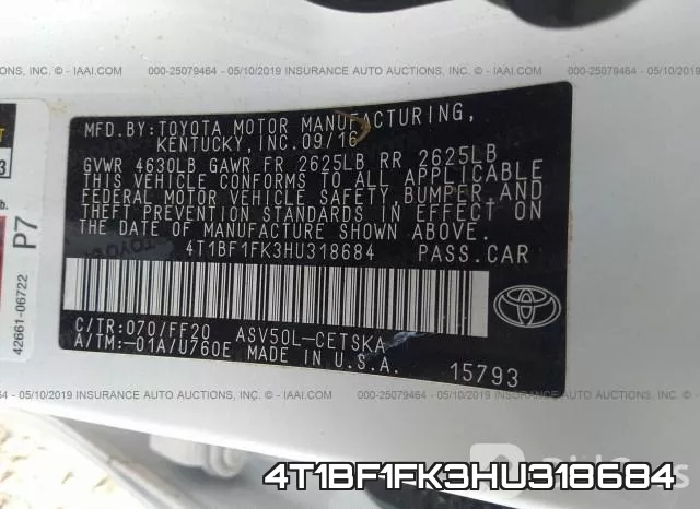 4T1BF1FK3HU318684 фото 10