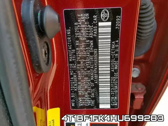4T1BF1FK4HU699283 фото 2