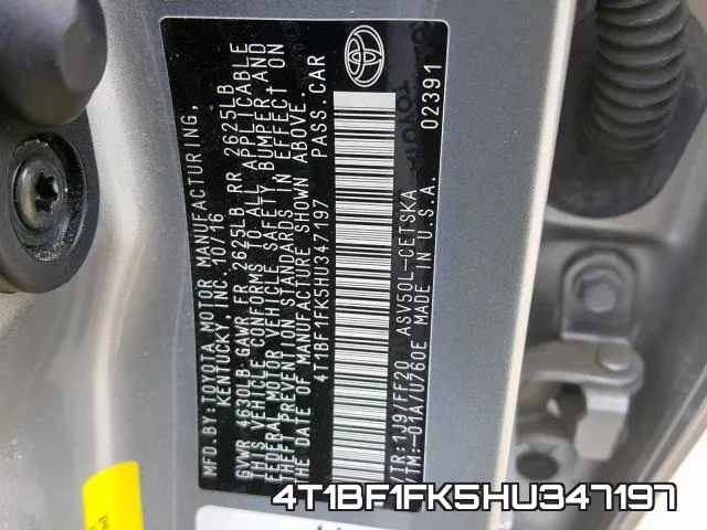 4T1BF1FK5HU347197 фото 2