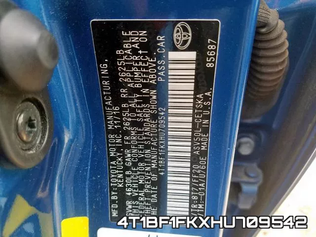 4T1BF1FKXHU709542 фото 2