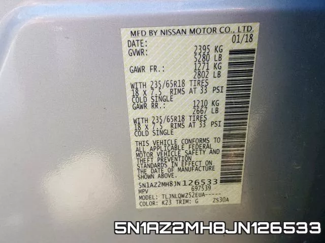 5N1AZ2MH8JN126533 фото 2