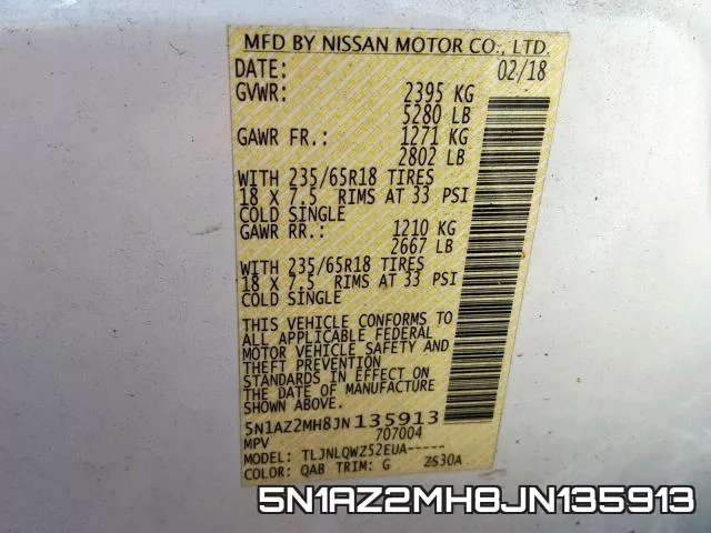 5N1AZ2MH8JN135913 фото 2