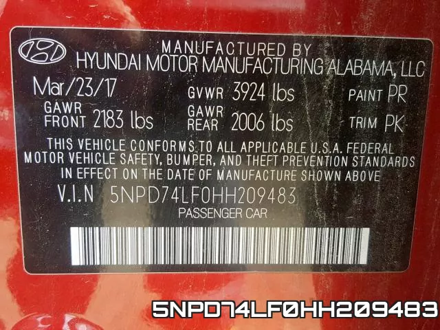 5NPD74LF0HH209483 фото 2