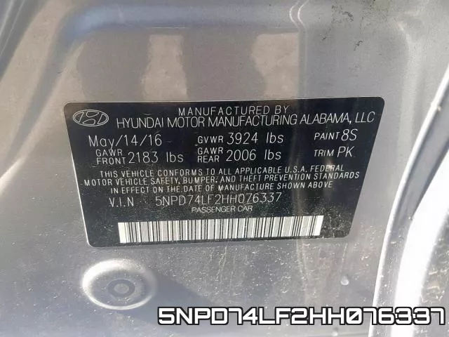 5NPD74LF2HH076337 фото 2