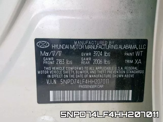 5NPD74LF4HH207011 фото 2