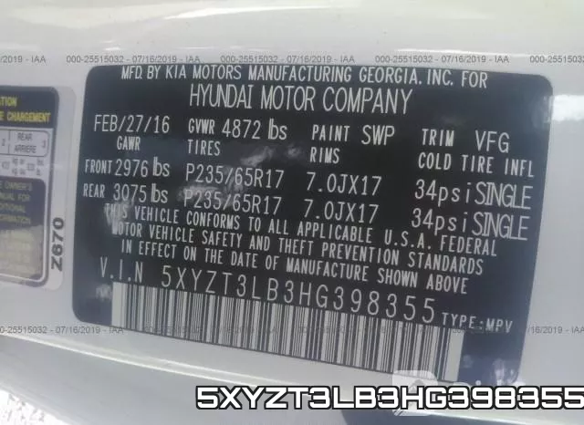 5XYZT3LB3HG398355 фото 9