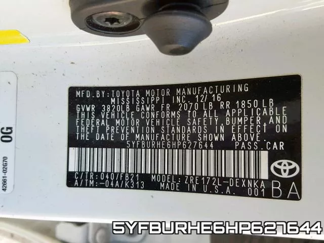 5YFBURHE6HP627644 фото 2