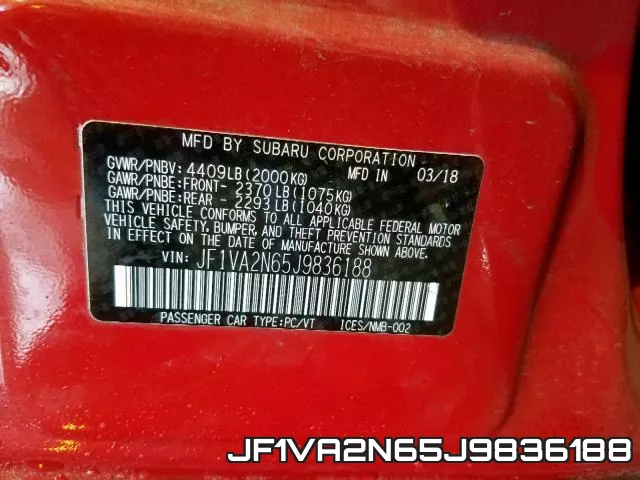 JF1VA2N65J9836188 фото 2