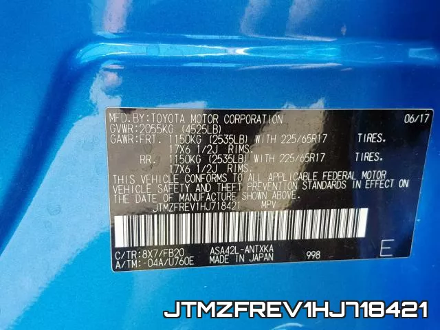 JTMZFREV1HJ718421 фото 2