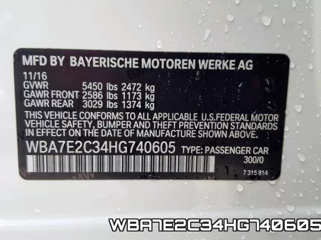 WBA7E2C34HG740605 фото 2