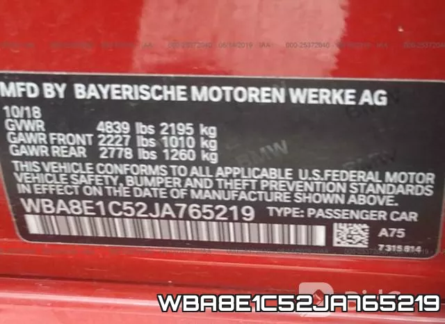 WBA8E1C52JA765219 фото 10