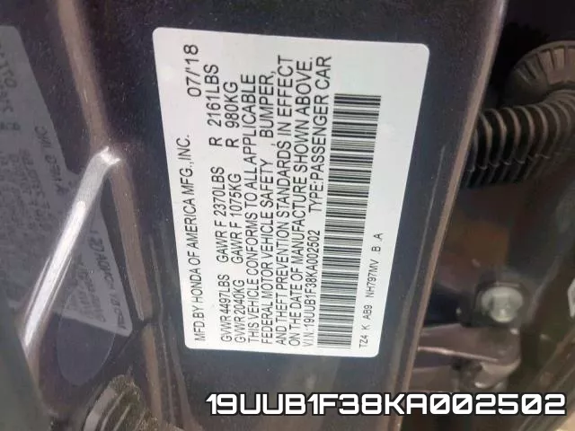 19UUB1F38KA002502 фото 2