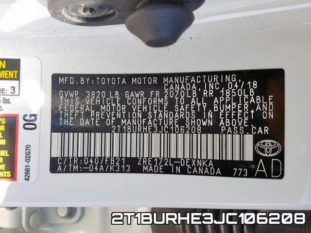 2T1BURHE3JC106208 фото 2