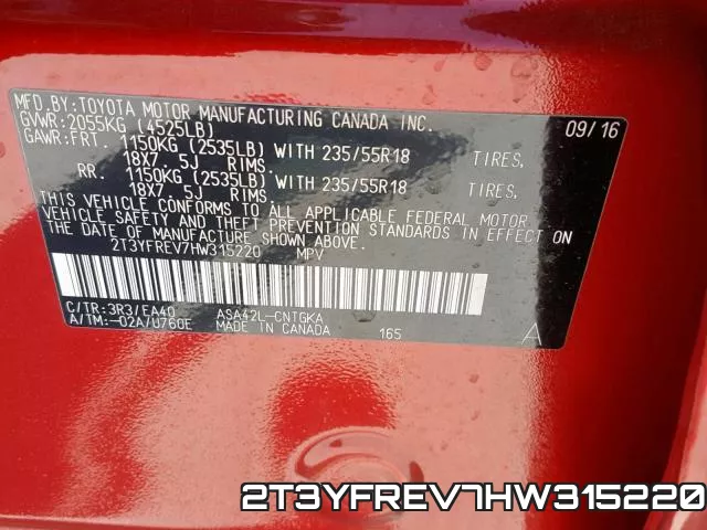 2T3YFREV7HW315220 фото 2