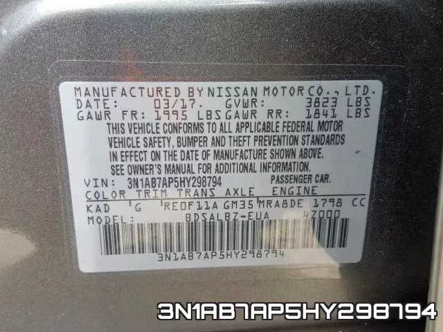 3N1AB7AP5HY298794 фото 2