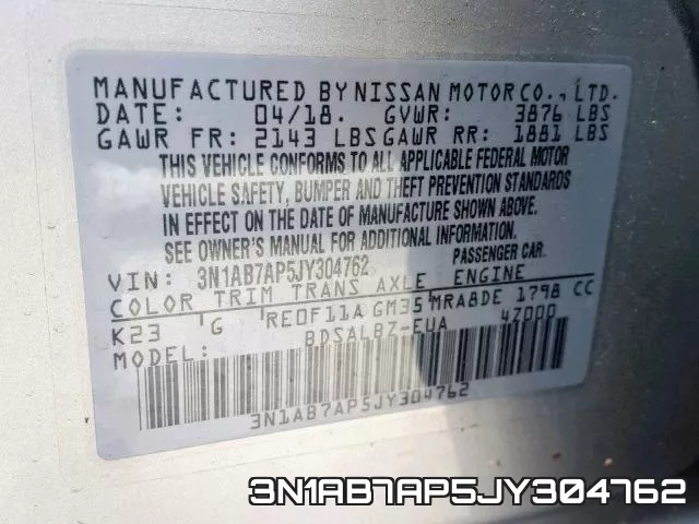 3N1AB7AP5JY304762 фото 2