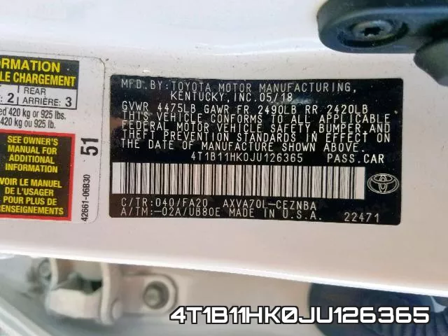 4T1B11HK0JU126365 фото 2
