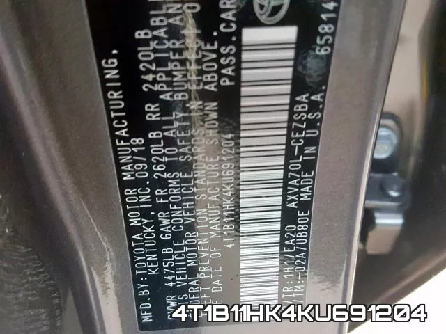 4T1B11HK4KU691204 фото 2