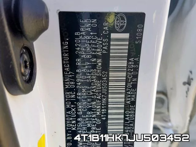4T1B11HK7JU503452 фото 2