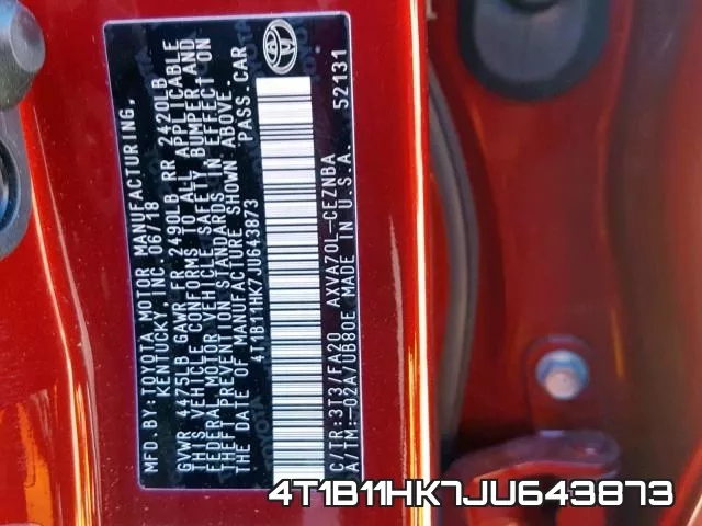 4T1B11HK7JU643873 фото 2