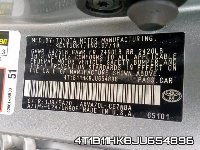 4T1B11HK8JU654896 фото 2