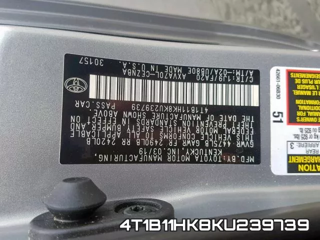 4T1B11HK8KU239739 фото 2