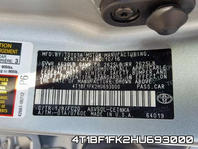 4T1BF1FK2HU693000 фото 2