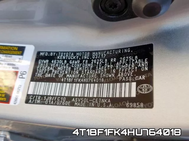 4T1BF1FK4HU764018 фото 2