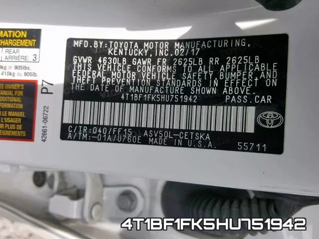 4T1BF1FK5HU751942 фото 2