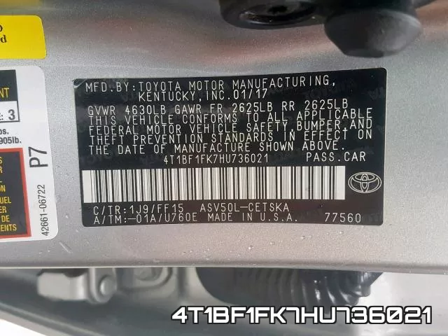 4T1BF1FK7HU736021 фото 2