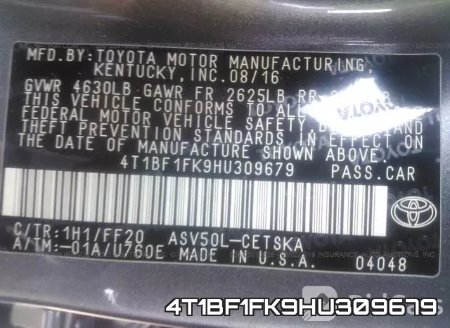 4T1BF1FK9HU309679 фото 10