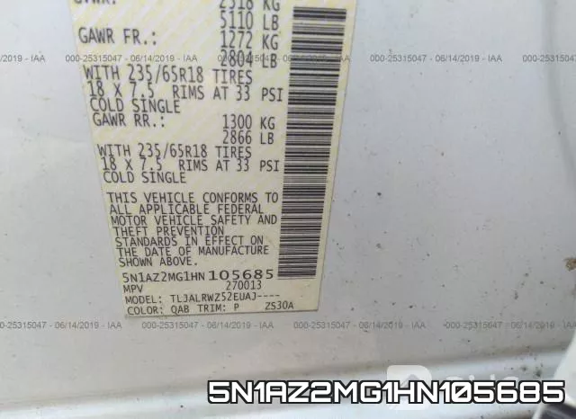 5N1AZ2MG1HN105685 фото 10