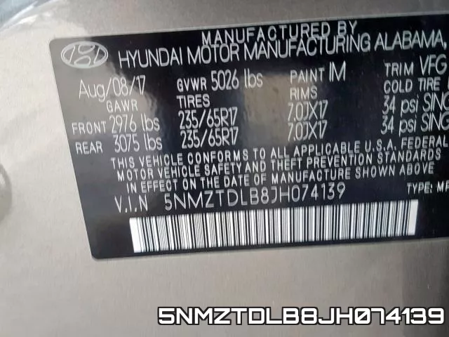 5NMZTDLB8JH074139 фото 2