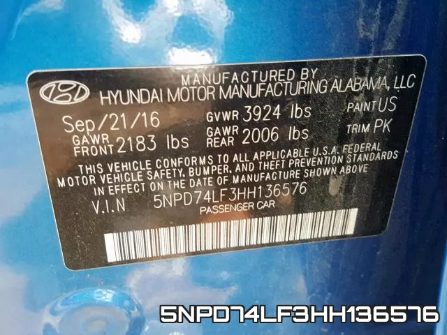 5NPD74LF3HH136576 фото 2