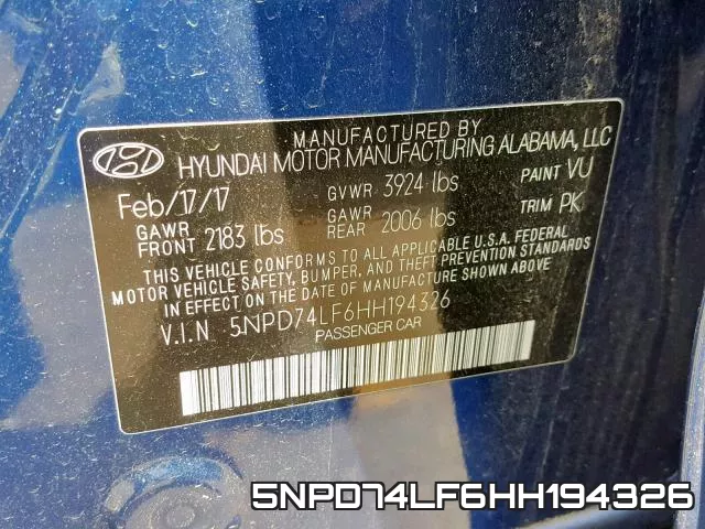 5NPD74LF6HH194326 фото 2