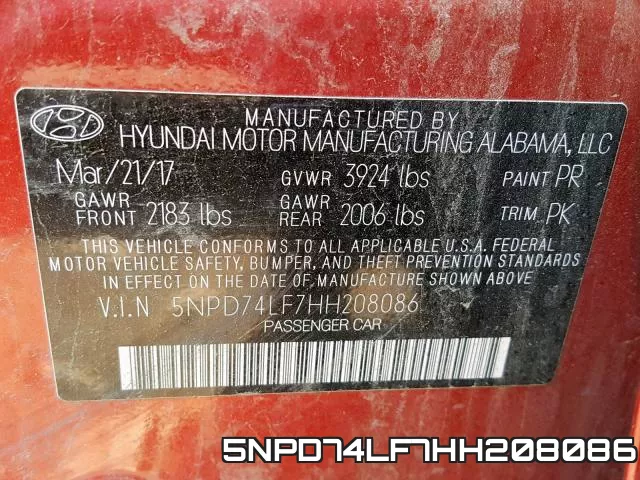 5NPD74LF7HH208086 фото 2